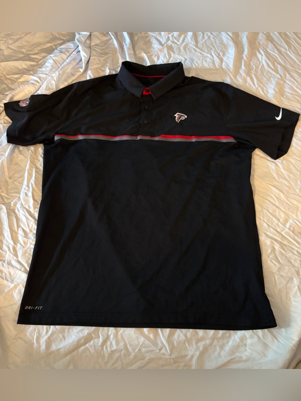 NFL Black Falcons Polo with Red and Gray Stripe